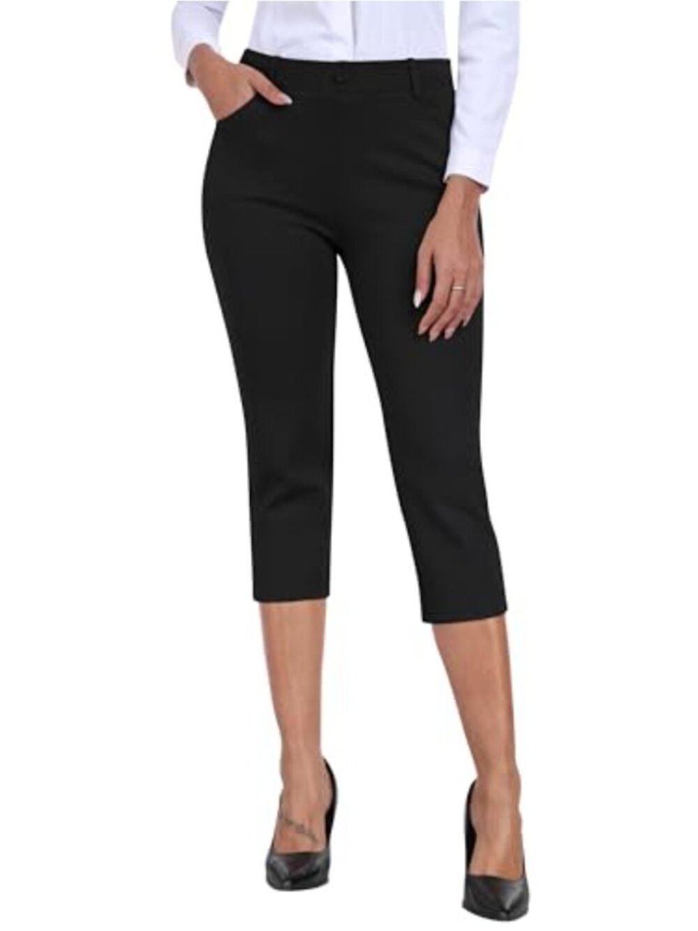Stretchy Pull On Golf Capri Pants with Pockets Yoga Dress